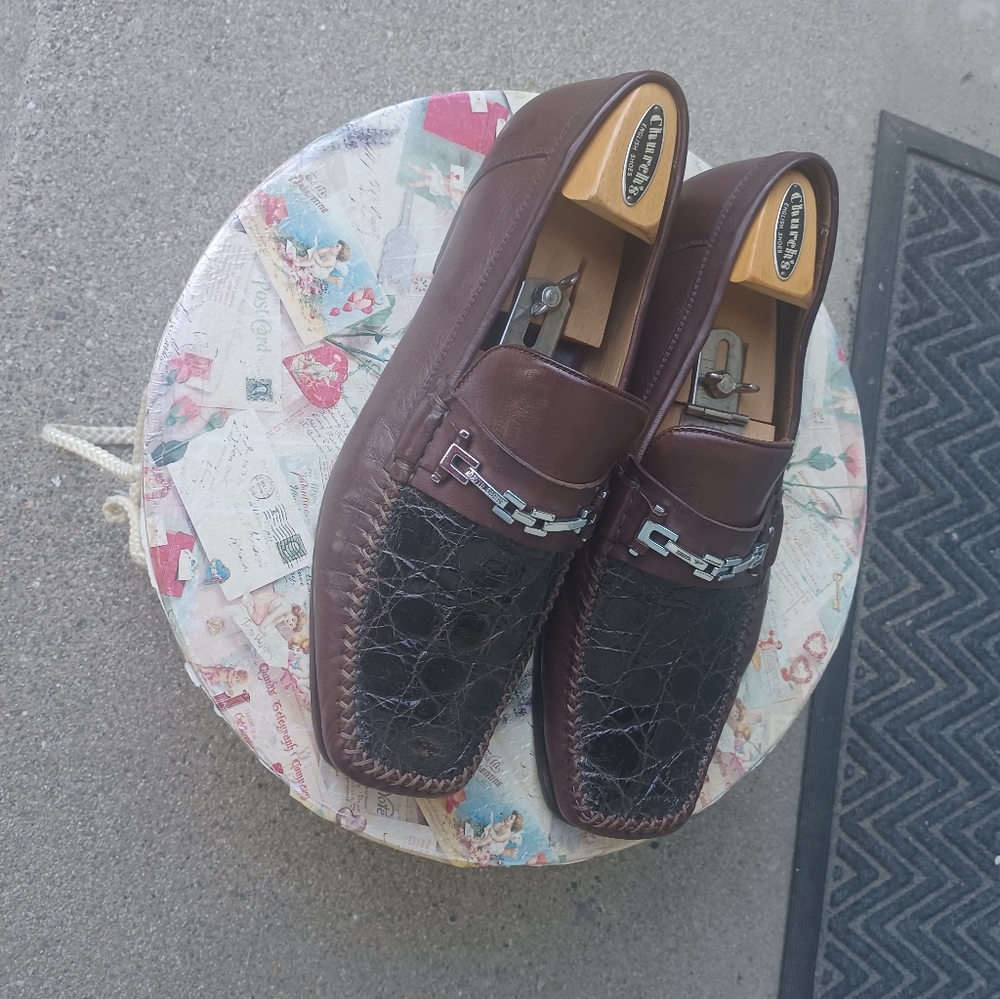 David Eden brown handmade leather loafers 11.5 - Picture 1 of 5